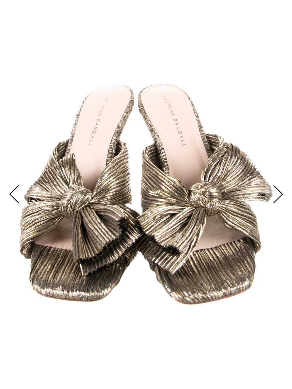 Loeffler Randall Gold Knotted Pleated Slide Mules